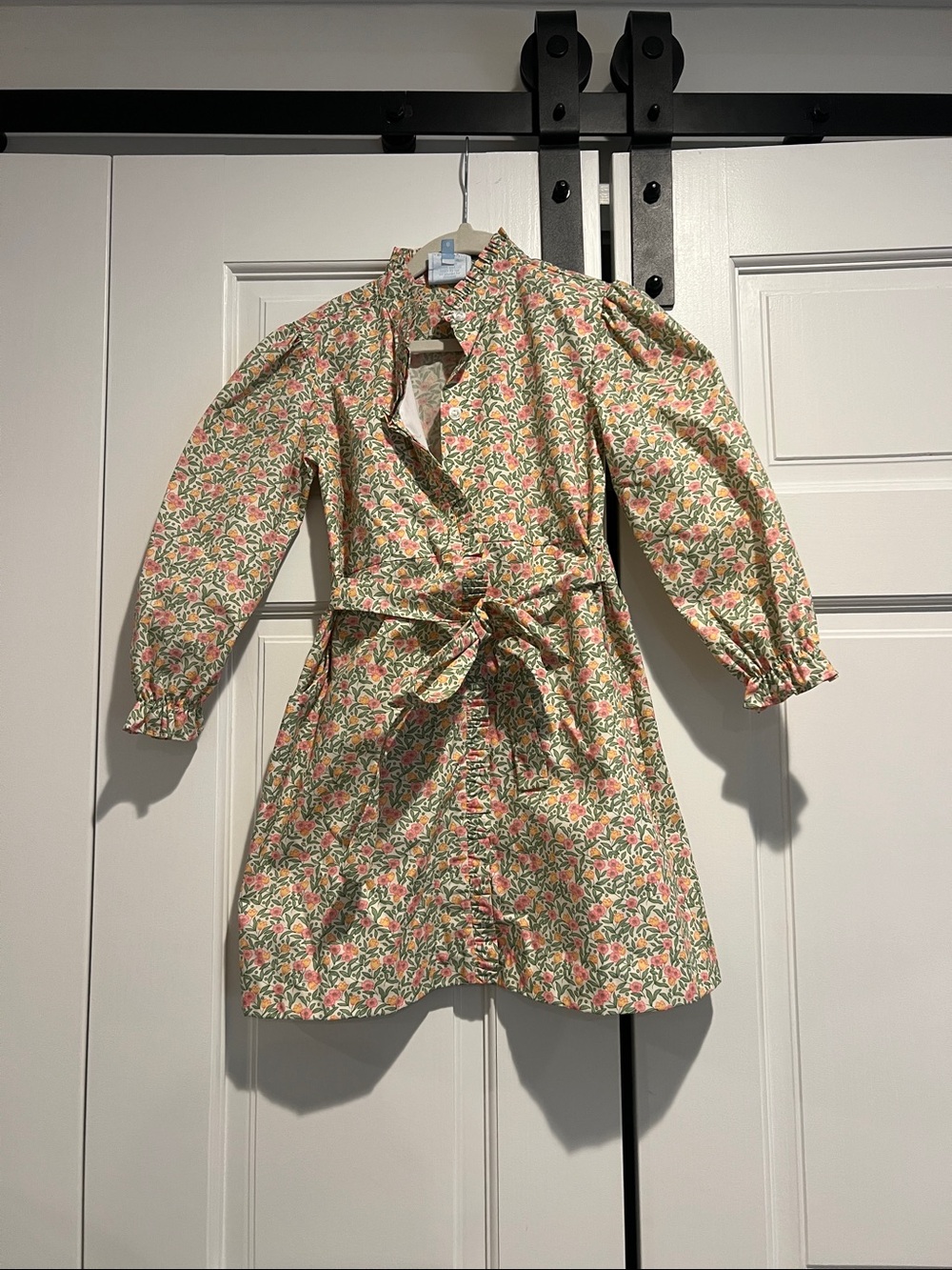 Little English Boutique Floral Tie-Waist Button-Front Dress - Pink & Green